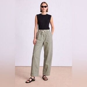 Kensie Women’s Elastic-Waist Wide-Leg Cotton Twill Pants Sage Green Khaki 12/31